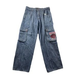 Vtg PACO Jeans Cargo Denim Baggy Wide Leg Hip Hop Y2K Tiger Embroidery Men 38x34